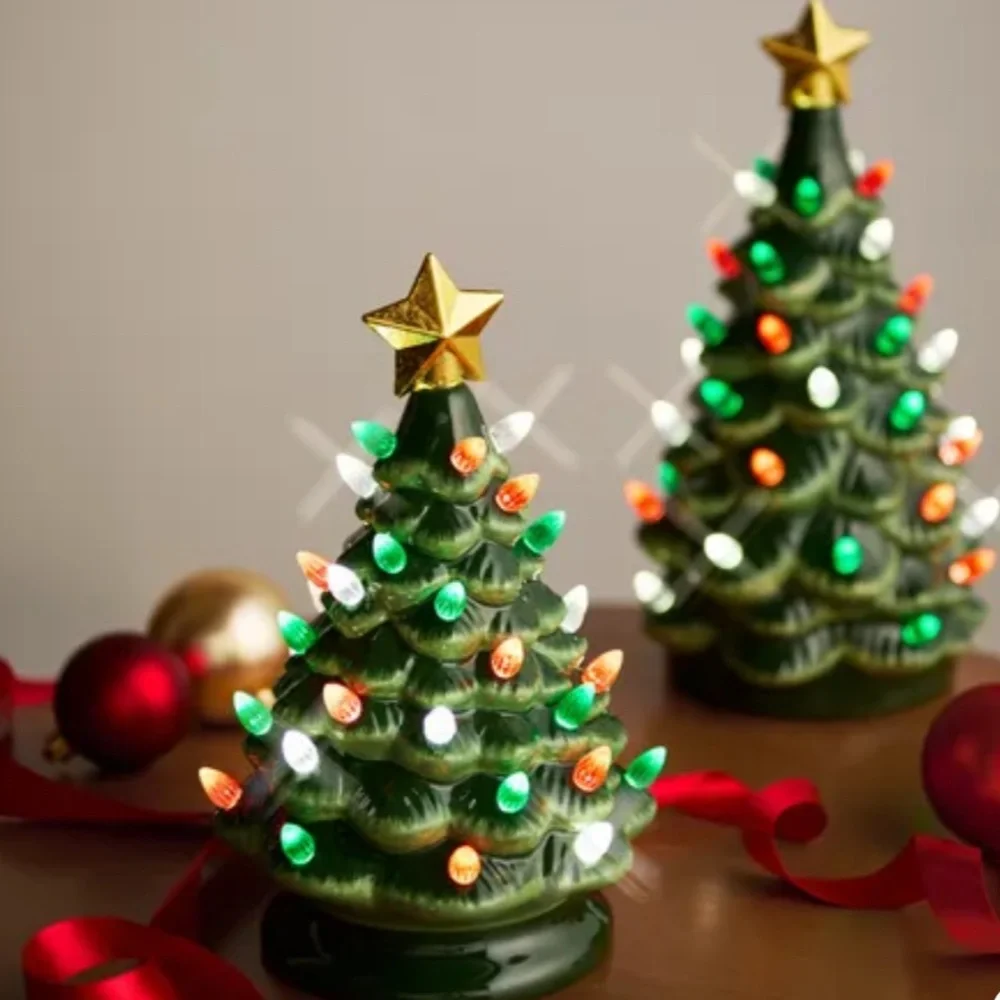 Green Ceramic Light-Up Tree with Star